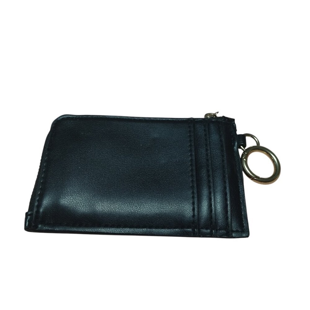 A New Day Black Card Case Pouch ID Wallet L-Zip Keyring Classic Faux Leather NEW